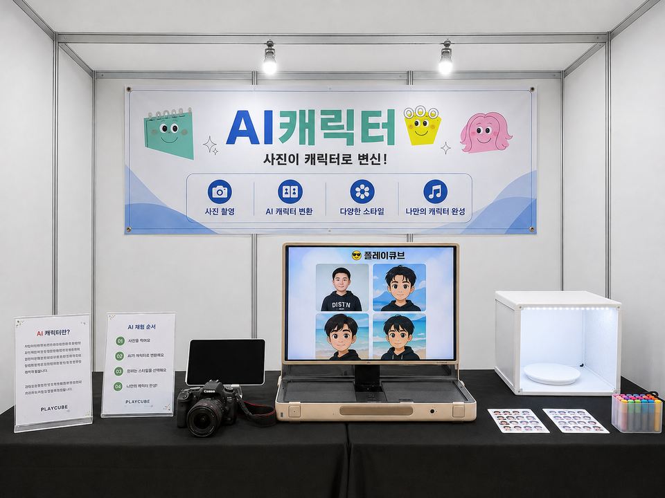 플레이큐브 AI 캐릭터 캔뱃지 체험 부스